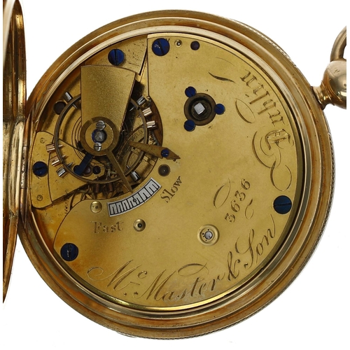 588 - 19th century 18ct duplex pocket watch, London 1840, the free sprung gilt three quarter plate fusee m... 