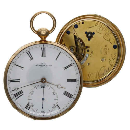 588 - 19th century 18ct duplex pocket watch, London 1840, the free sprung gilt three quarter plate fusee m... 