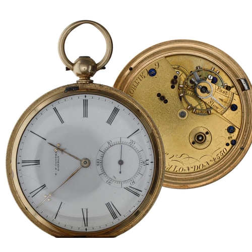 616 - Late Victorian 18ct lever hunter pocket watch, the free sprung gilt three quarter plate fusee moveme... 