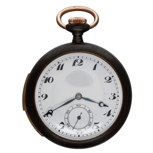 592 - Swiss minute repeating gunmetal pocket watch, unsigned lever movement with hammers striking on gongs... 