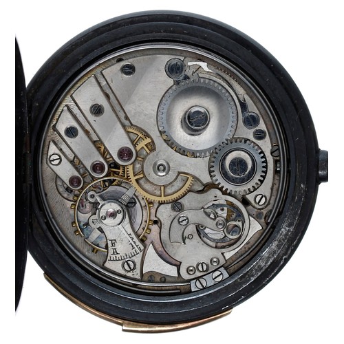 592 - Swiss minute repeating gunmetal pocket watch, unsigned lever movement with hammers striking on gongs... 