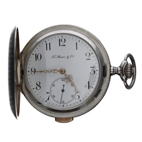 595 - T. Moser & Co. silver and niellio quarter repeating hunter pocket watch, lever-set gilt frosted ... 