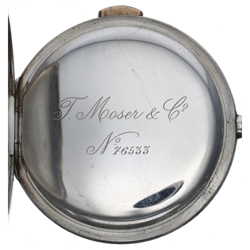 595 - T. Moser & Co. silver and niellio quarter repeating hunter pocket watch, lever-set gilt frosted ... 