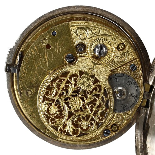 596 - Rare 18th century English silver pair cased verge pocket watch, London 1782, the fusee movement sign... 