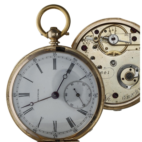 597 - Pateck, Genéve 14ct lever hunter pocket watch, signed three-quarter plate movement, no. 5641, signed... 