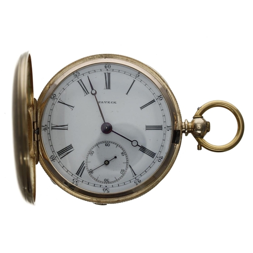 597 - Pateck, Genéve 14ct lever hunter pocket watch, signed three-quarter plate movement, no. 5641, signed... 