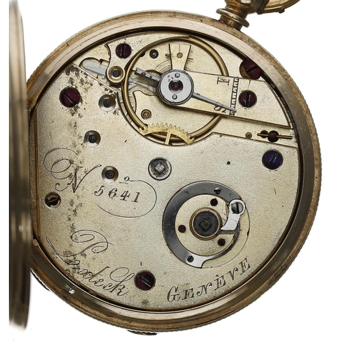 597 - Pateck, Genéve 14ct lever hunter pocket watch, signed three-quarter plate movement, no. 5641, signed... 