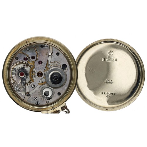 599 - Mido Precision 14ct dress pocket watch, 16 jewel adjusted three position lever movement, gilded dial... 