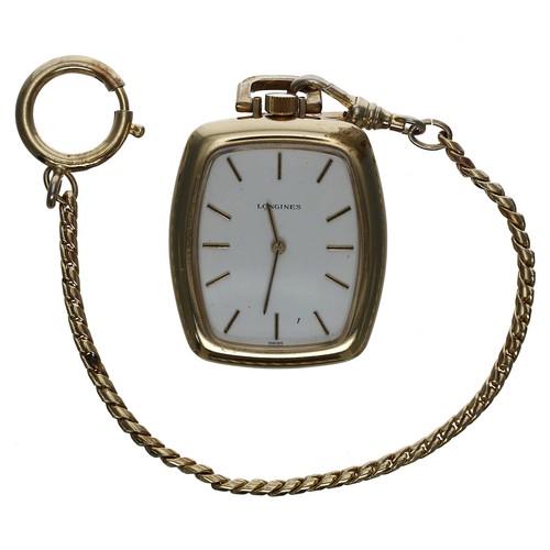 600 - Longines gold plated dress pocket/pendant watch, reference no. 1036, white dial with applied baton m... 