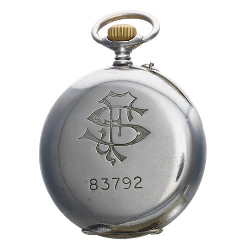 653 - FS Italian Railway - Longines nickel cased lever pocket watch, signed gilt frosted movement, Roman n... 