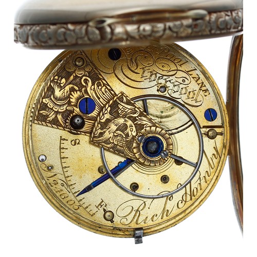 603 - Attractive 19th century 18ct fusee lever pocket watch, Chester 1837, the movement signed Rich'd Horn... 