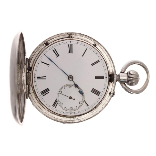 613 - Victorian silver lever half hunter pocket watch, Birmingham 1894, unsigned gilt frosted three quarte... 