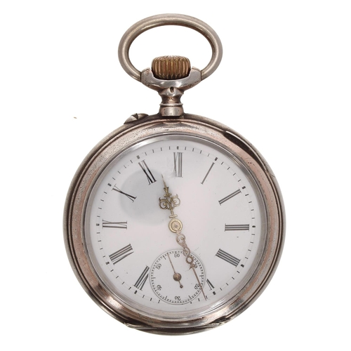 614 - Minerva silver (0.800) cylinder pocket watch, signed gilt frosted bar movement, inscribed hinged cuv... 