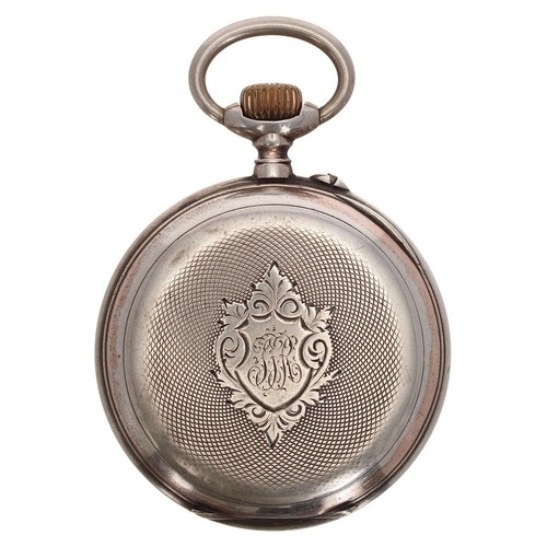 614 - Minerva silver (0.800) cylinder pocket watch, signed gilt frosted bar movement, inscribed hinged cuv... 