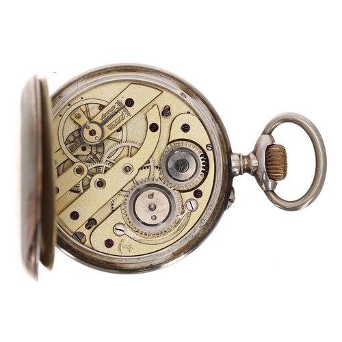 614 - Minerva silver (0.800) cylinder pocket watch, signed gilt frosted bar movement, inscribed hinged cuv... 