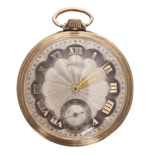 618 - Zenith 10k rolled gold lever pocket watch, signed 17 jewel 6 adj. movement, no. 2517789,  with compe... 