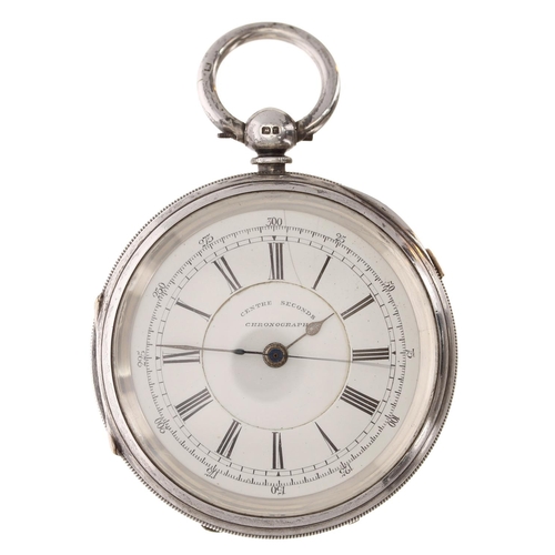 619 - Victorian 'Centre Seconds Chronograph' silver lever pocket watch, Chester 1900, the three quarter pl... 