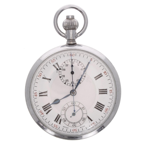 620 - Swiss centre seconds chronograph nickel cased lever pocket watch, the movement inscribed 'Swiss Made... 