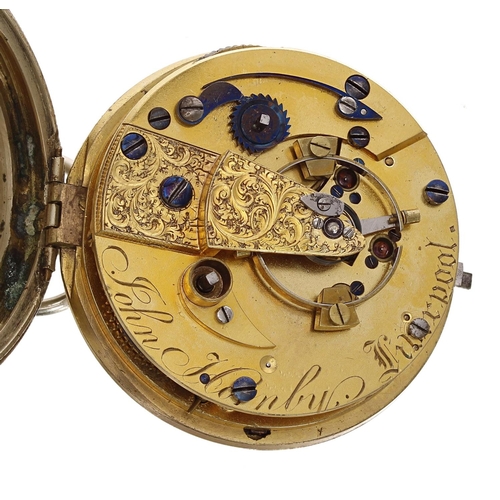 621 - 19th century pocket chronometer signed John Hornby, Liverpool, the free sprung fusee lever movement ... 