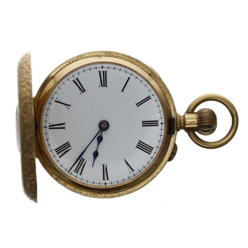 634 - Attractive Swiss 18ct (0.755) half hunter lever fob watch, gilt frosted three quarter plate movement... 