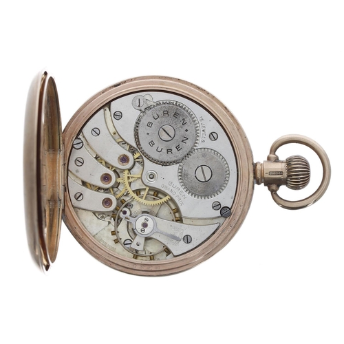 635 - Buren Grand Prix 9ct lever pocket watch, Birmingham 1930, signed 15 jewel movement, 9ct hinged cuvet... 