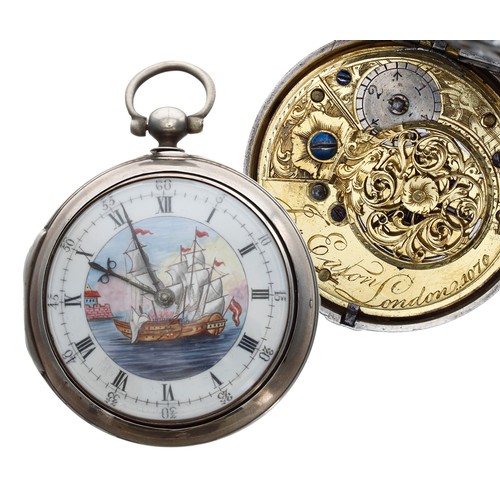 639 - George III English silver pair cased verge pocket watch, London 1796, the fusee movement signed J. E... 