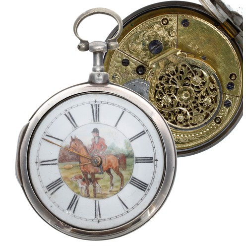 642 - Early 19th century silver pair cased verge pocket watch, London 1808, unsigned fusee movement, no. 2... 