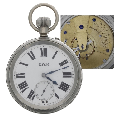 650 - Railway Interest - Rotherhams Great Western Railway (G.W.R.) nickel cased lever pocket watch, the mo... 