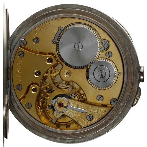 654 - FS Italian Railway - Zenith nickel cased lever pocket watch, circa 1926, serial no. 2708513, signed ... 