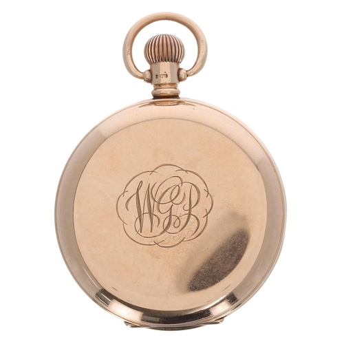 601 - George V 9ct lever hunter pocket watch, Birmingham 1912, 17 jewel movement, 9ct hinged cuvette, Roma... 