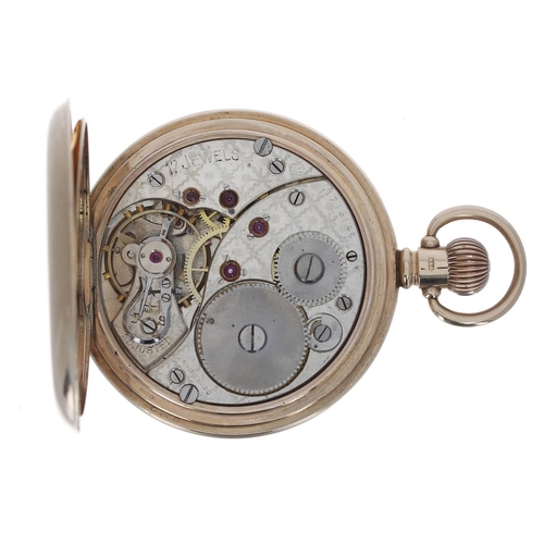 601 - George V 9ct lever hunter pocket watch, Birmingham 1912, 17 jewel movement, 9ct hinged cuvette, Roma... 