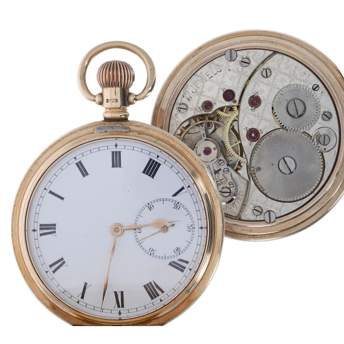 601 - George V 9ct lever hunter pocket watch, Birmingham 1912, 17 jewel movement, 9ct hinged cuvette, Roma... 