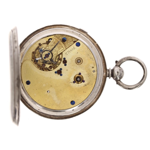 633 - Victorian silver centre seconds chronograph lever pocket watch, Chester 1885, unsigned three quarter... 