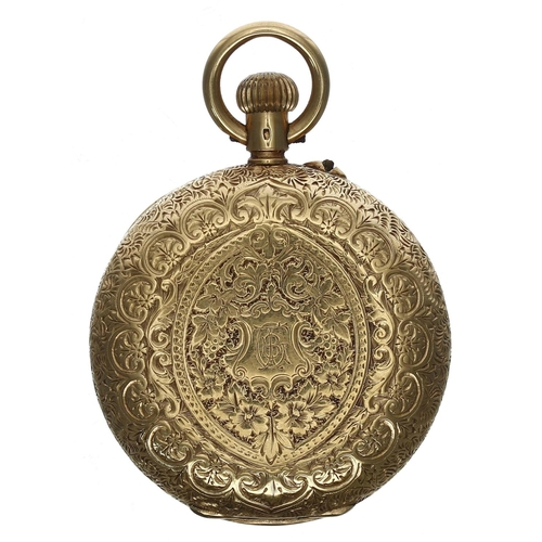 643 - Attractive Imperial 18ct hunter lever fob watch retailed by Cooke & Kelvey, Calcutta, gilt frost... 