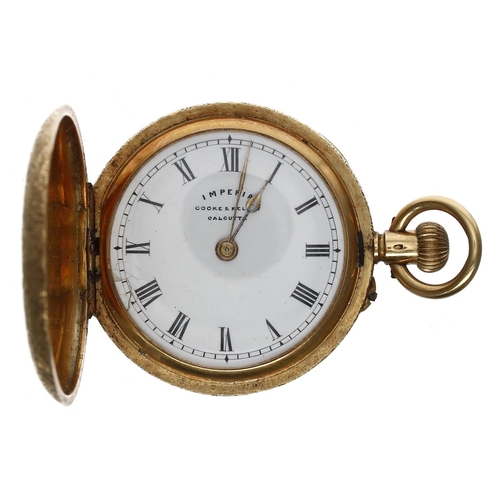 643 - Attractive Imperial 18ct hunter lever fob watch retailed by Cooke & Kelvey, Calcutta, gilt frost... 