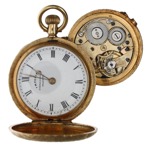 643 - Attractive Imperial 18ct hunter lever fob watch retailed by Cooke & Kelvey, Calcutta, gilt frost... 