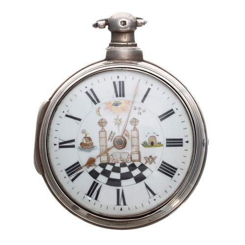 720 - Masonic English early 19th century silver pair cased verge pocket watch, Birmingham 1816, the fusee ... 