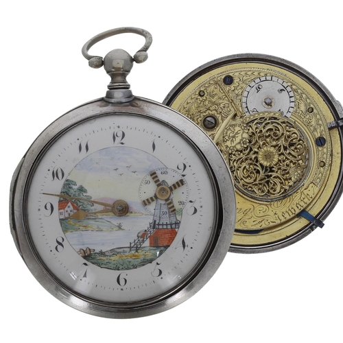 646 - Good early 19th century automaton silver pair cased verge pocket watch, London 1801, the fusee movem... 