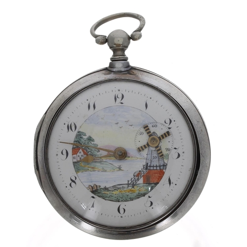 646 - Good early 19th century automaton silver pair cased verge pocket watch, London 1801, the fusee movem... 