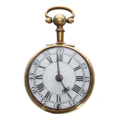 647 - English 18th century gilt metal and tortoiseshell pair cased verge pocket watch, the fusee movement ... 