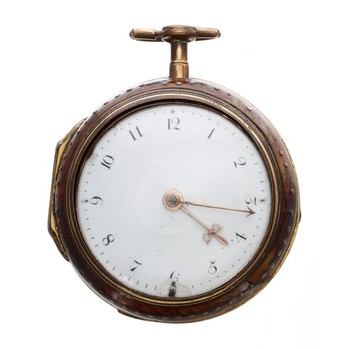 648 - English 18th century gilt metal and horn pair cased verge pocket watch, the fusee movement signed E.... 