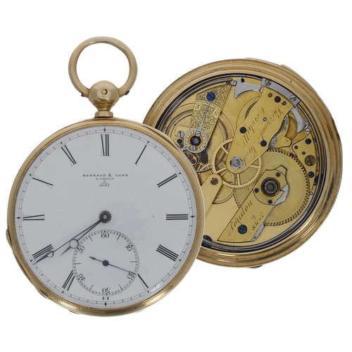 649 - Barraud & Lund, London Victorian 18ct quarter repeating lever pocket watch, London 1862, signed ... 