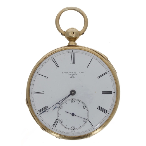 649 - Barraud & Lund, London Victorian 18ct quarter repeating lever pocket watch, London 1862, signed ... 