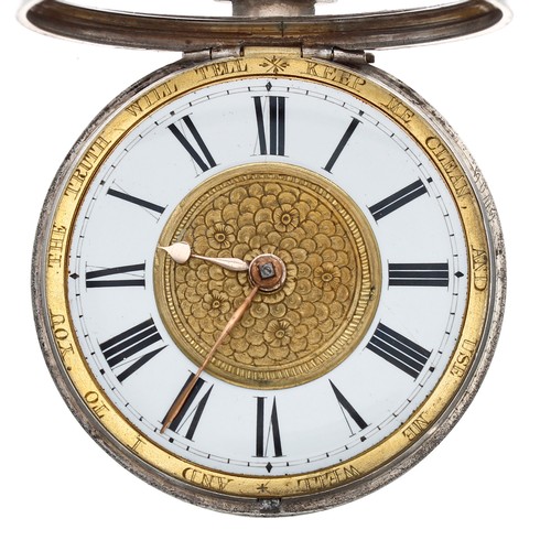 656 - Early 19th century English 'motto dial' silver pair cased verge pocket watch, Birmingham 1801, the f... 