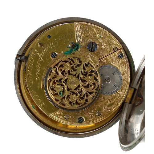 657 - George III silver pair cased verge pocket watch, London 1802, the fusee movement signed Geo. Thompso... 