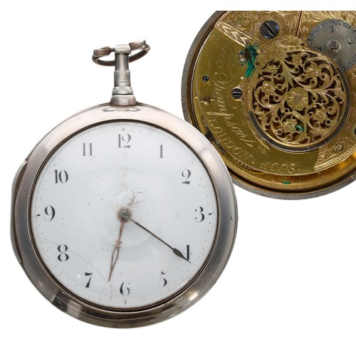 657 - George III silver pair cased verge pocket watch, London 1802, the fusee movement signed Geo. Thompso... 