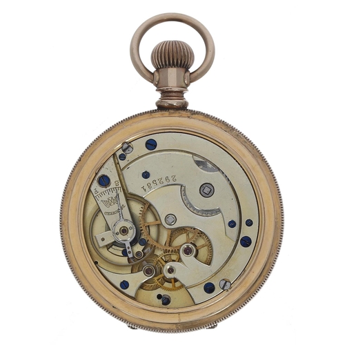 659 - Paul Breton Swiss gold plated lever set pocket watch, gilt frosted movement with compensated balance... 