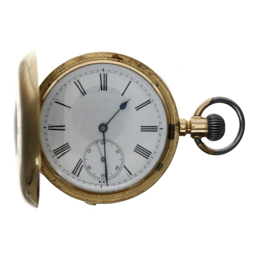 660 - Continental 18ct half hunter lever set pocket watch for repair, unsigned movement, 18ct hinged cuvet... 