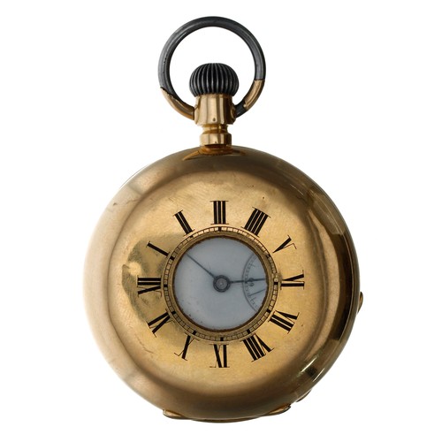 660 - Continental 18ct half hunter lever set pocket watch for repair, unsigned movement, 18ct hinged cuvet... 