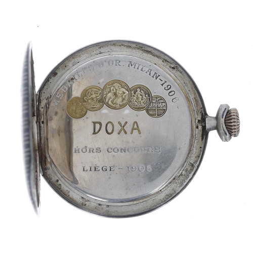 664 - Doxa niello white metal (0.800) lever dress pocket watch, signed movement, signed cuvette, signed si... 